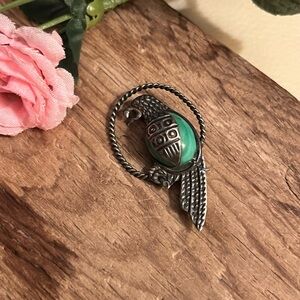 Herchen Germany 925 Sterling Silver Malachite Parrot Brooch 1.5” Vintage